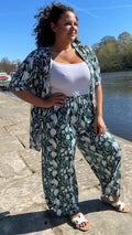 CurveWow Printed Wide Leg Pants Green