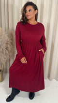 CurveWow Long Sleeve Jersey Pocket Midi Dress Wine