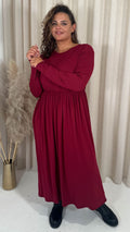 CurveWow Long Sleeve Jersey Pocket Midi Dress Wine