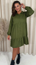 CurveWow Tiered Cargo Shirt Dress Khaki