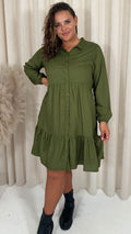 CurveWow Tiered Cargo Shirt Dress Khaki