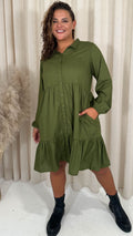 CurveWow Tiered Cargo Shirt Dress Khaki