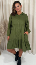 CurveWow Tiered Cargo Shirt Dress Khaki