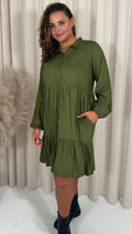 CurveWow Tiered Cargo Shirt Dress Khaki