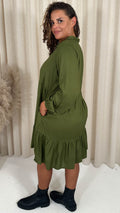 CurveWow Tiered Cargo Shirt Dress Khaki