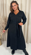 CurveWow Denim Belted Midaxi Shirt Dress Black Wash