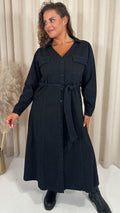 CurveWow Denim Belted Midaxi Shirt Dress Black Wash