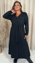 CurveWow Denim Belted Midaxi Shirt Dress Black Wash