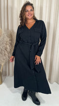 CurveWow Denim Belted Midaxi Shirt Dress Black Wash