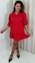 CurveWow Textured Seersucker Mini Dress Red