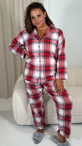 CurveWow Flannel Pyjama Set White/Red