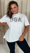 CurveWow Acid Wash 'USA' Slogan T-Shirt White