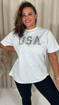 CurveWow Acid Wash 'USA' Slogan T-Shirt White