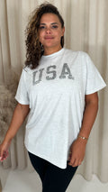 CurveWow Acid Wash 'USA' Slogan T-Shirt White