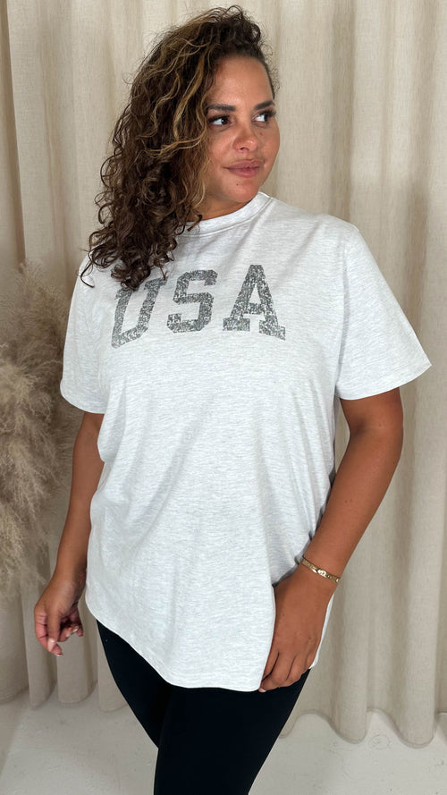 CurveWow Acid Wash 'USA' Slogan T-Shirt White