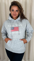 CurveWow Embroidered Flag Slogan Hoodie Grey