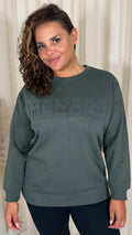 CurveWow Embossed 'Monaco' Sweatshirt Khaki