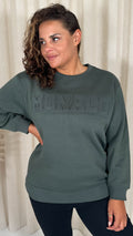 CurveWow Embossed 'Monaco' Sweatshirt Khaki