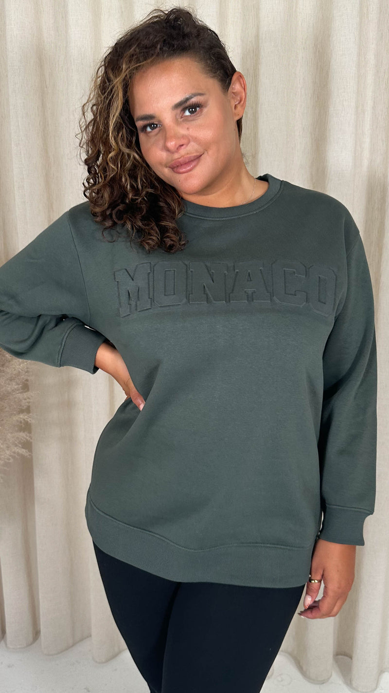 CurveWow Embossed 'Monaco' Sweatshirt Khaki