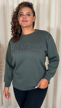 CurveWow Embossed 'Monaco' Sweatshirt Khaki