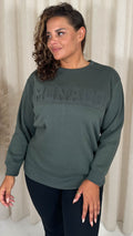 CurveWow Embossed 'Monaco' Sweatshirt Khaki