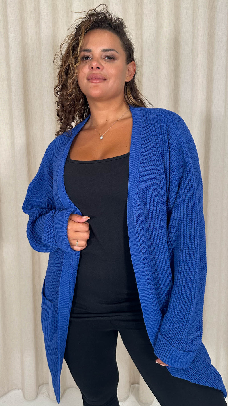 CurveWow Slouch Pocket Knitted Cardigan Cobalt Blue