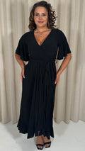 CurveWow Slinky Frill Wrap Dress Black