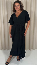 CurveWow Slinky Frill Wrap Dress Black