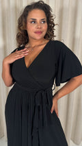 CurveWow Slinky Frill Wrap Dress Black