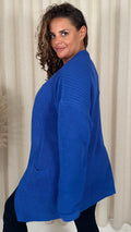 CurveWow Slouch Pocket Knitted Cardigan Cobalt Blue