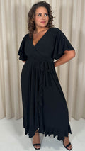 CurveWow Slinky Frill Wrap Dress Black