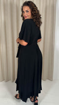 CurveWow Slinky Frill Wrap Dress Black