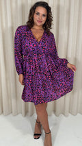 CurveWow Long Sleeve Wrap Mini Dress Purple Animal