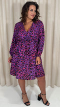 CurveWow Long Sleeve Wrap Mini Dress Purple Animal