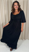 CurveWow Ruched Front Angel Sleeve Maxi Dress Black