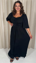 CurveWow Ruched Front Angel Sleeve Maxi Dress Black