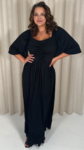 CurveWow Ruched Front Angel Sleeve Maxi Dress Black