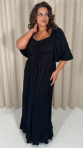 CurveWow Ruched Front Angel Sleeve Maxi Dress Black