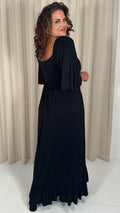 CurveWow Ruched Front Angel Sleeve Maxi Dress Black