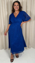 CurveWow Lace Angel Sleeve Dress Cobalt Blue