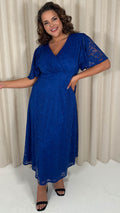 CurveWow Lace Angel Sleeve Dress Cobalt Blue