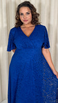 CurveWow Lace Angel Sleeve Dress Cobalt Blue