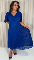 CurveWow Lace Angel Sleeve Dress Cobalt Blue