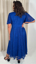 CurveWow Lace Angel Sleeve Dress Cobalt Blue