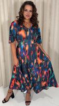 CurveWow Angel Sleeve Tie Back Maxi Dress Multi