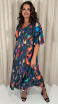 CurveWow Angel Sleeve Tie Back Maxi Dress Multi