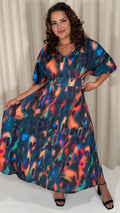 CurveWow Angel Sleeve Tie Back Maxi Dress Multi