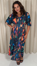 CurveWow Angel Sleeve Tie Back Maxi Dress Multi