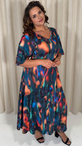 CurveWow Angel Sleeve Tie Back Maxi Dress Multi