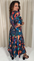 CurveWow Angel Sleeve Tie Back Maxi Dress Multi